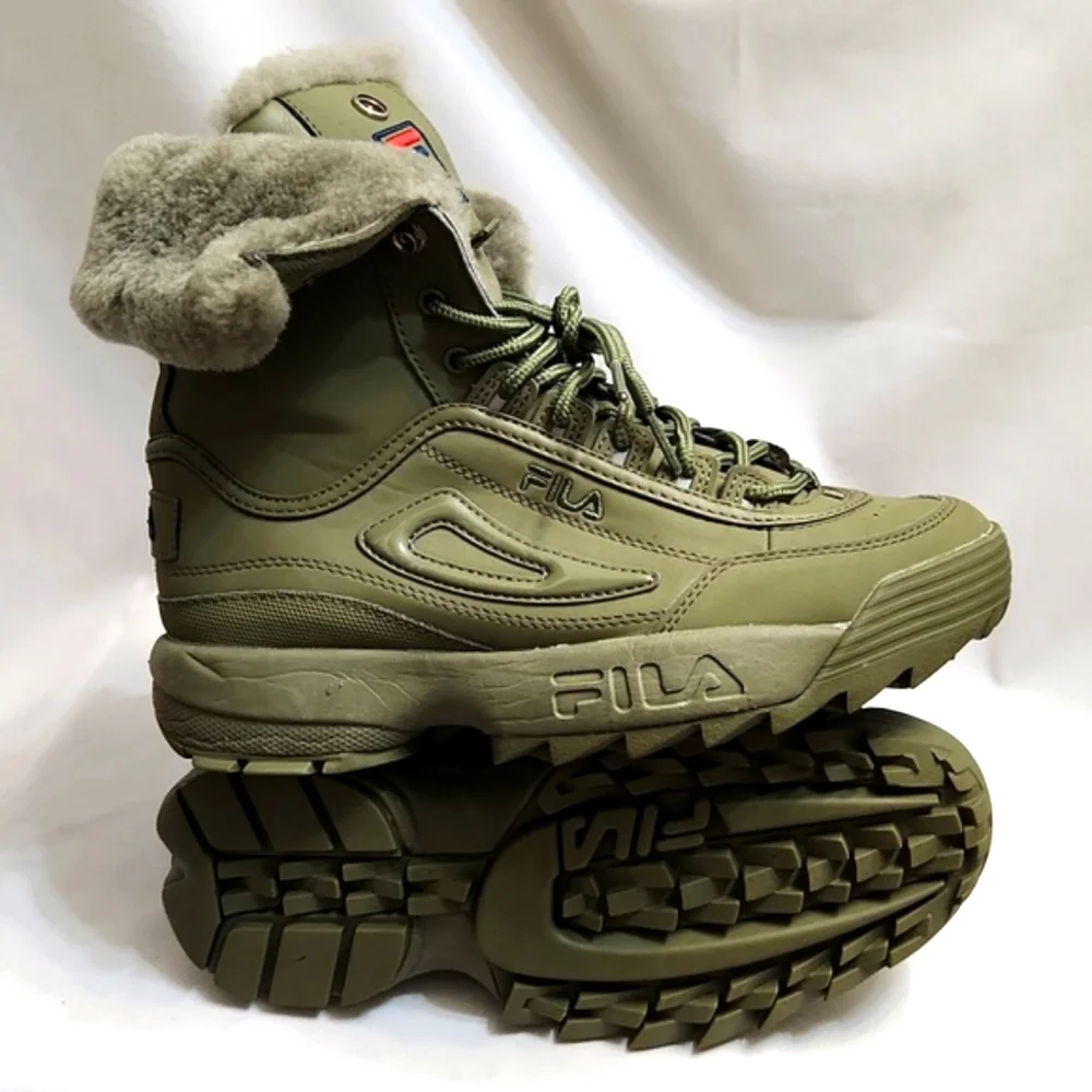 Fila Disruptor Shearling Olive Green Lace-up Winter Boots (w size 8)